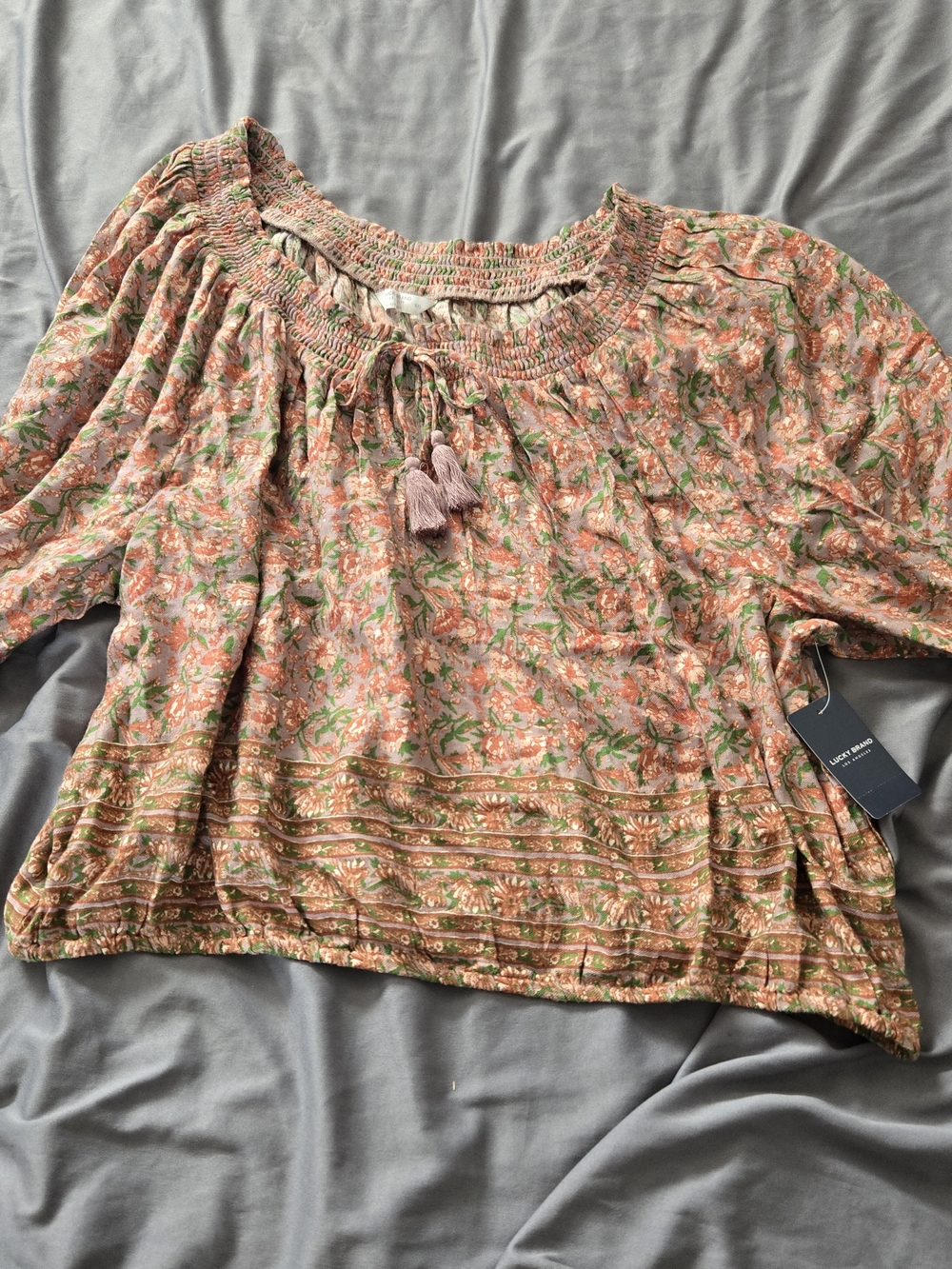NWT Lucky Brand Floral Bubble Hem Peasant Top Size XXL MSRP $79 Boho Cottagecore - Picture 2 of 10